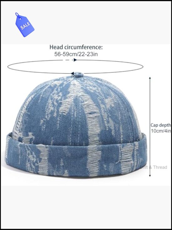 Vintage Rimless Beanie Hat Adjustable Denim Cap main image 6
